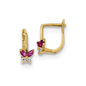 Madi K Kid's 14k  Polished Red and White CZ Butterfly Hoops