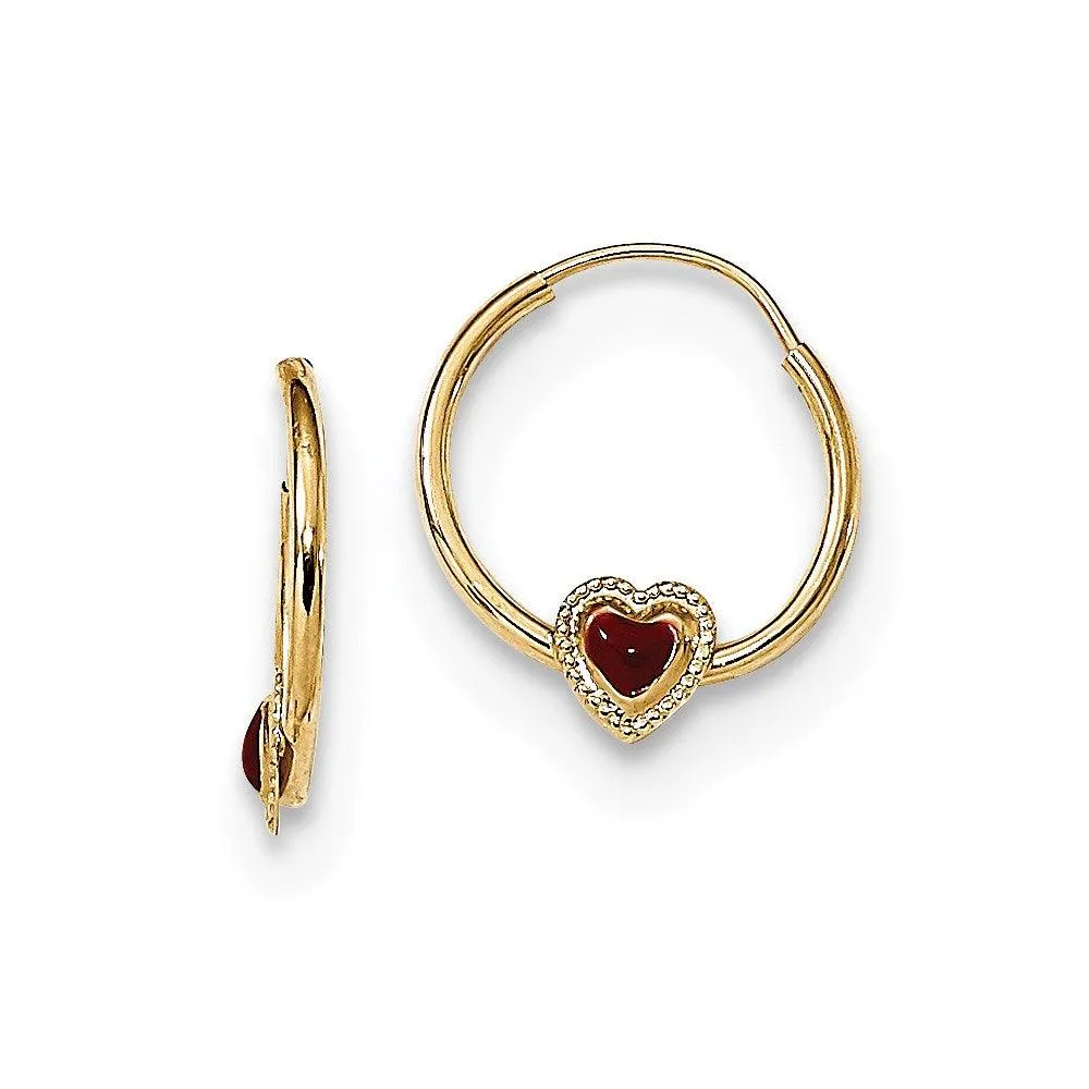 Madi K Kid's 14k  Polished Red Enameled Heart Hoops