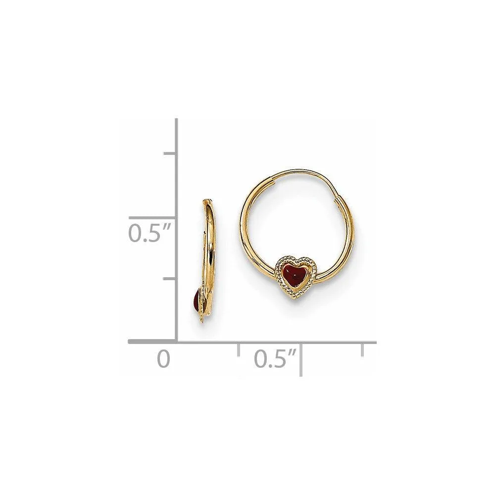 Madi K Kid's 14k  Polished Red Enameled Heart Hoops