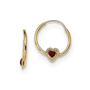 Madi K Kid's 14k  Polished Red Enameled Heart Hoops