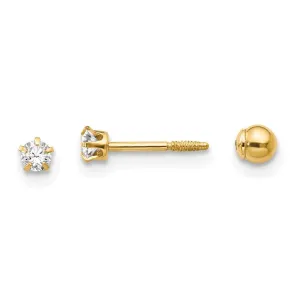 Madi K Kid's 14k  Polished Reversible Crystal & 3mm Ball Earrings