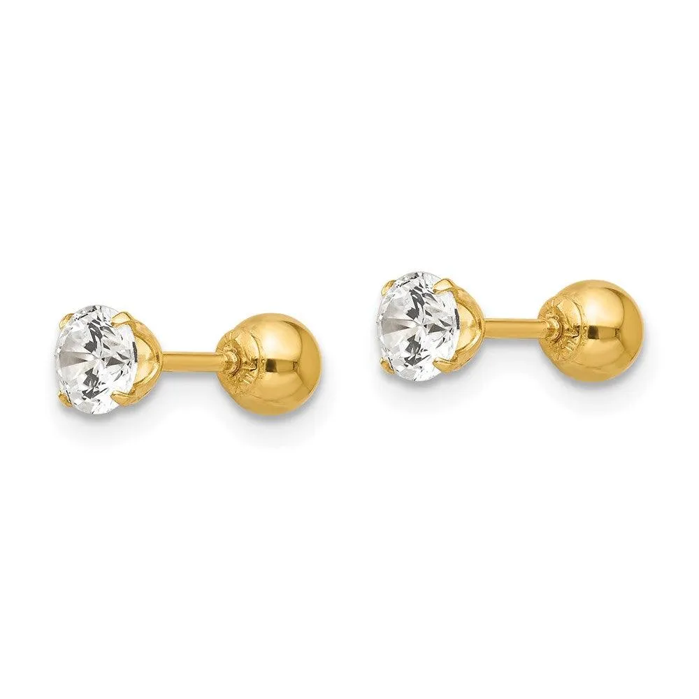 Madi K Kid's 14k  Polished Reversible CZ & 4mm Ball Earrings