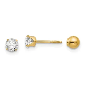 Madi K Kid's 14k  Polished Reversible CZ & 4mm Ball Earrings