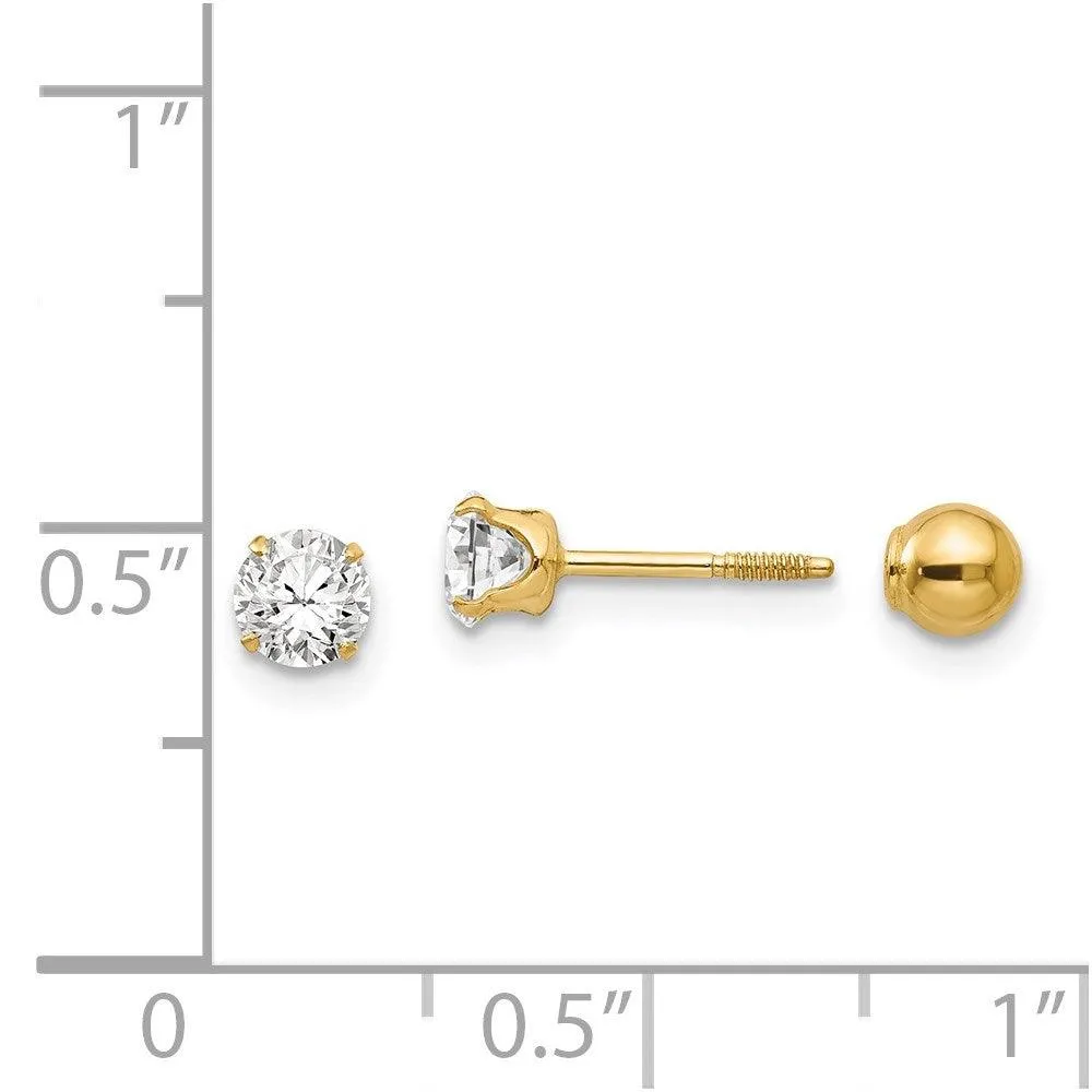 Madi K Kid's 14k  Polished Reversible CZ & 4mm Ball Earrings