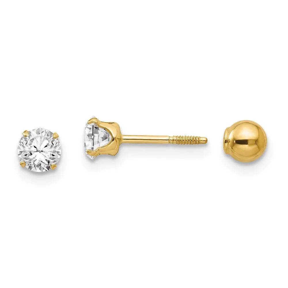 Madi K Kid's 14k  Polished Reversible CZ & 4mm Ball Earrings