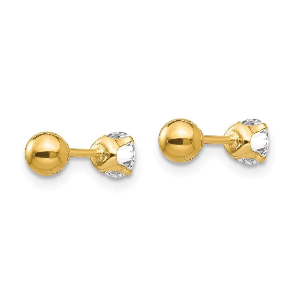 Madi K Kid's 14k  Polished Reversible CZ & 4mm Ball Earrings