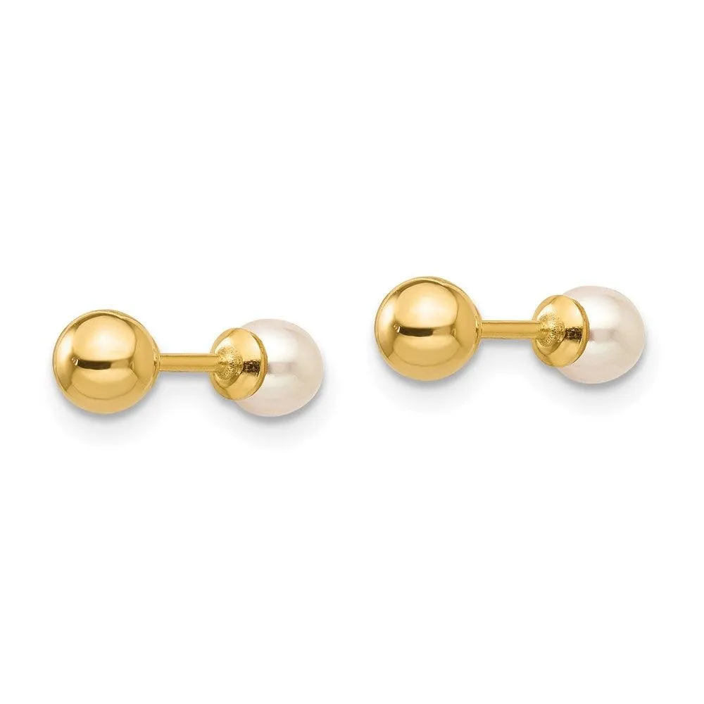 Madi K Kid's 14k  Reversible 3.75-4mm FW Cultured Pearl & Gold Ball Earrings