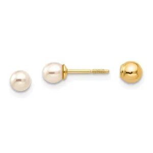 Madi K Kid's 14k  Reversible 3.75-4mm FW Cultured Pearl & Gold Ball Earrings