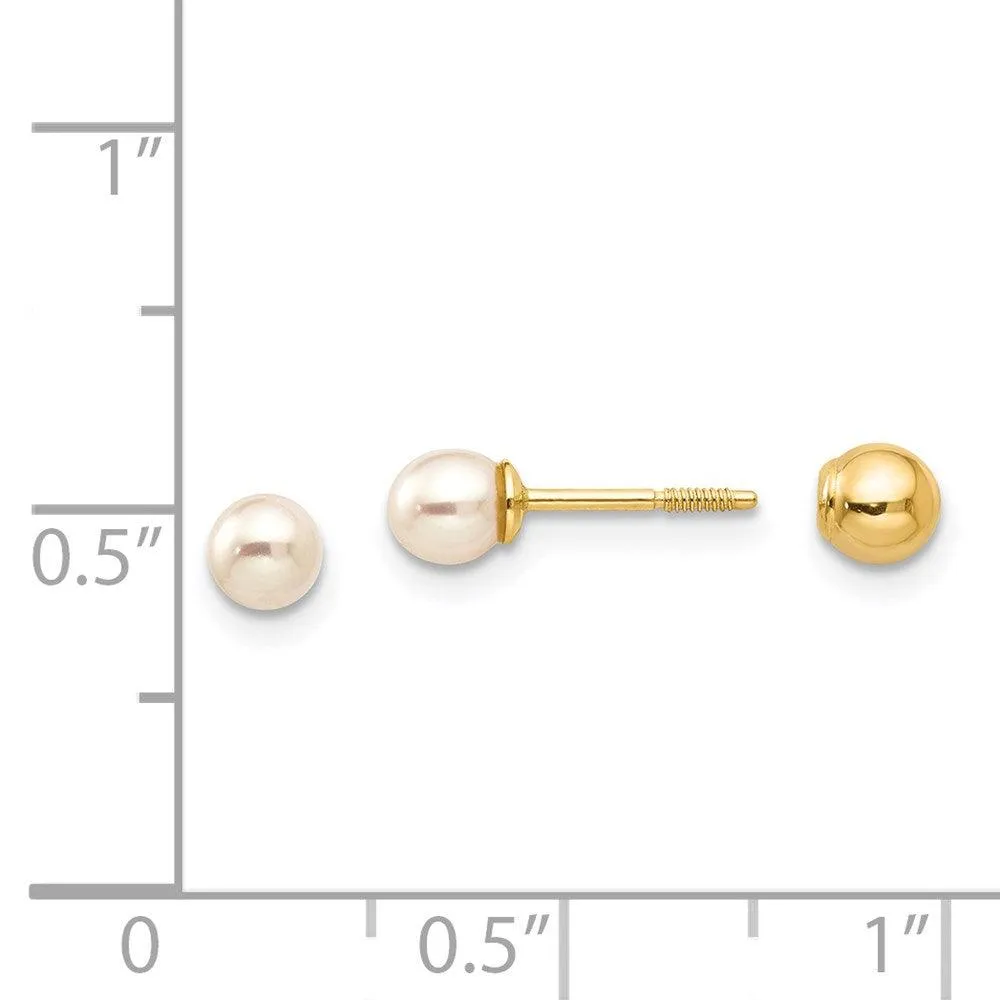 Madi K Kid's 14k  Reversible 3.75-4mm FW Cultured Pearl & Gold Ball Earrings