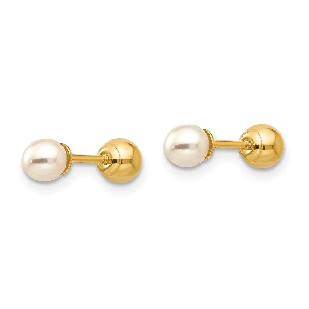 Madi K Kid's 14k  Reversible 3.75-4mm FW Cultured Pearl & Gold Ball Earrings
