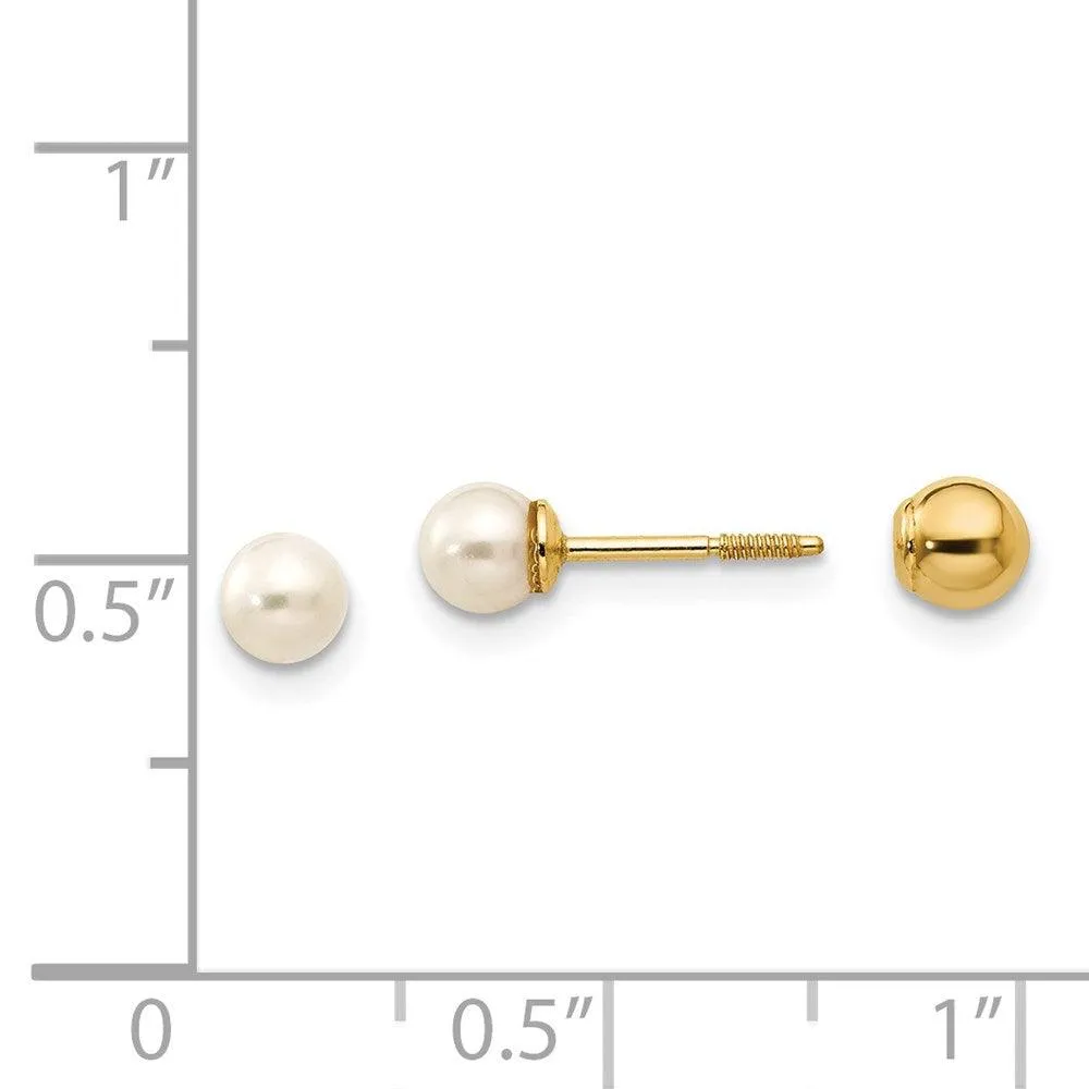 Madi K Kid's 14k  Reversible 3.75-4mm FW Cultured Pearl & Gold Bead Earrings