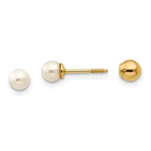 Madi K Kid's 14k  Reversible 3.75-4mm FW Cultured Pearl & Gold Bead Earrings