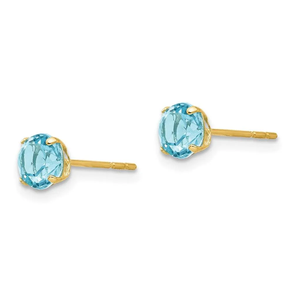 Madi K Kid's 14k  Round Blue Topaz 5mm Post Earrings