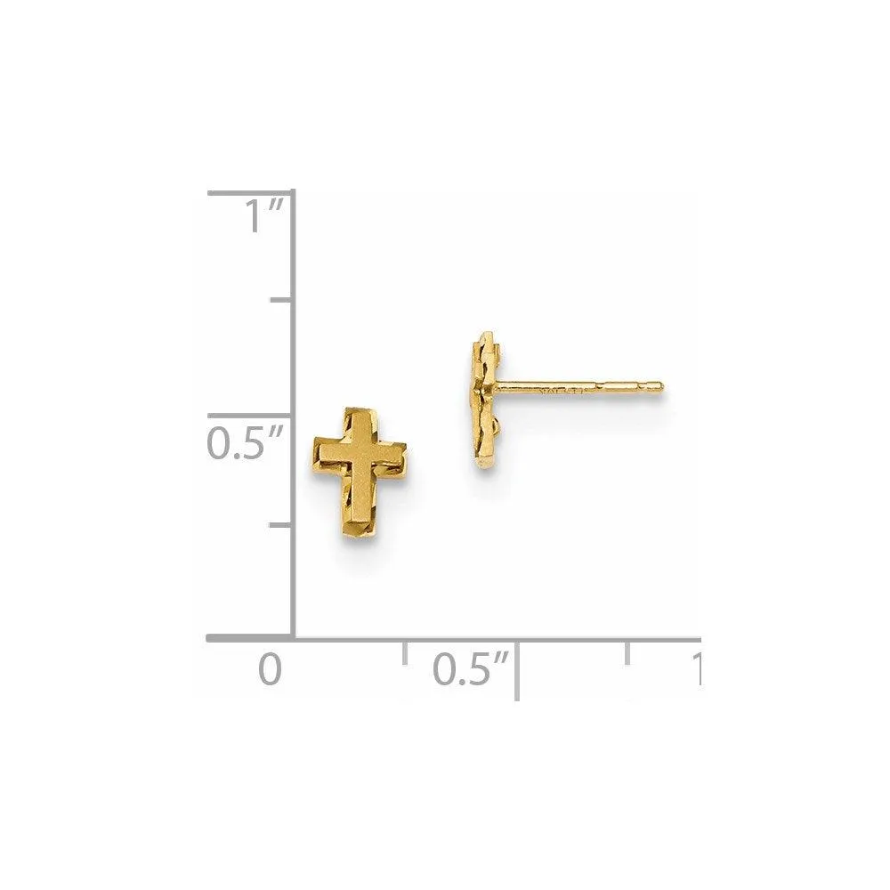 Madi K Kid's 14k  Satin & Polished Diamond-cut Cross Post Earrings