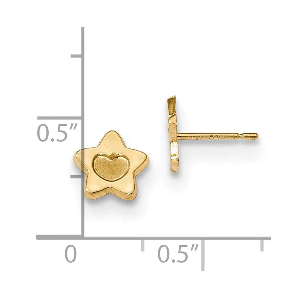 Madi K Kid's 14k  Satin and Polished Heart in Star Post Earrings