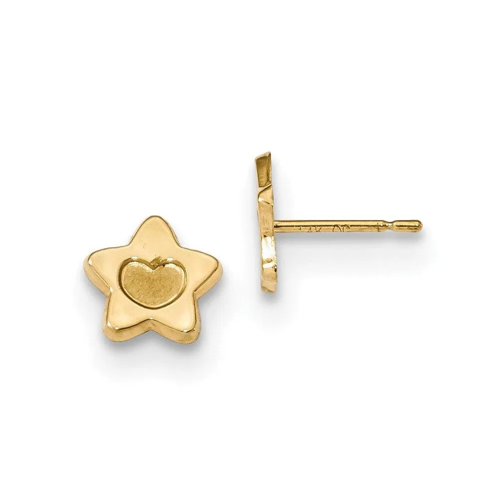 Madi K Kid's 14k  Satin and Polished Heart in Star Post Earrings