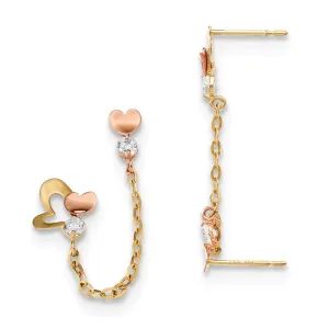 Madi K Kid's 14k  Two-tone CZ Double Post w/Chain Heart Earring