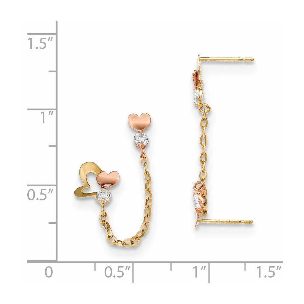 Madi K Kid's 14k  Two-tone CZ Double Post w/Chain Heart Earring