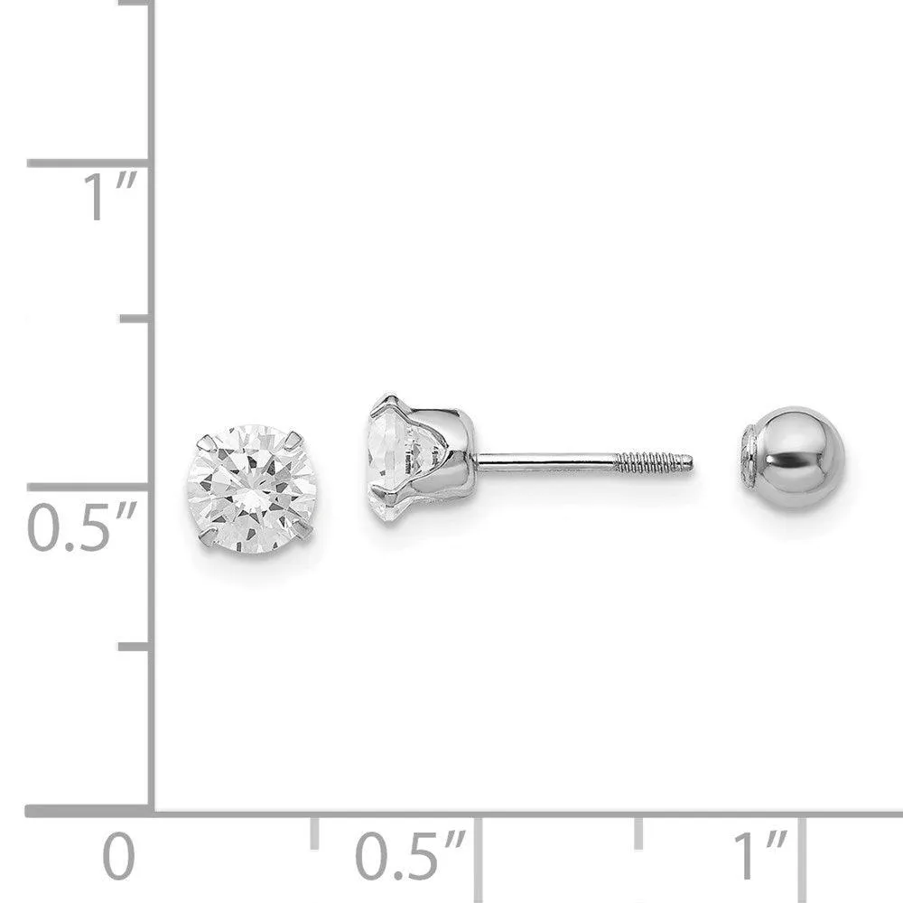 Madi K Kid's 14k  White Gold 5mm CZ and 4mm Ball Reversible Earrings