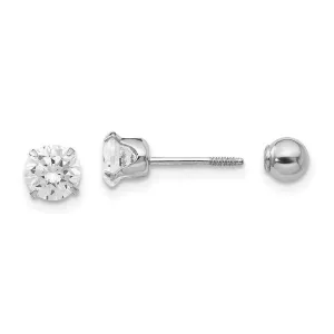 Madi K Kid's 14k  White Gold 5mm CZ and 4mm Ball Reversible Earrings