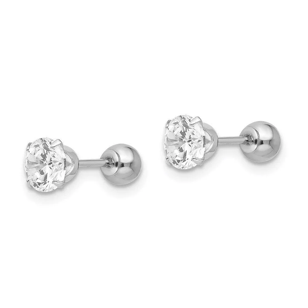 Madi K Kid's 14k  White Gold 5mm CZ and 4mm Ball Reversible Earrings