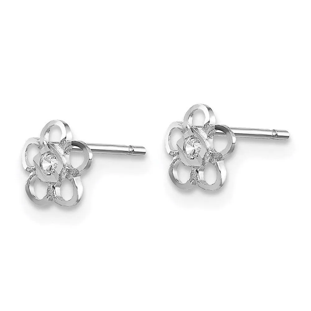 Madi K Kid's 14k White Gold  CZ Flower Post Earrings