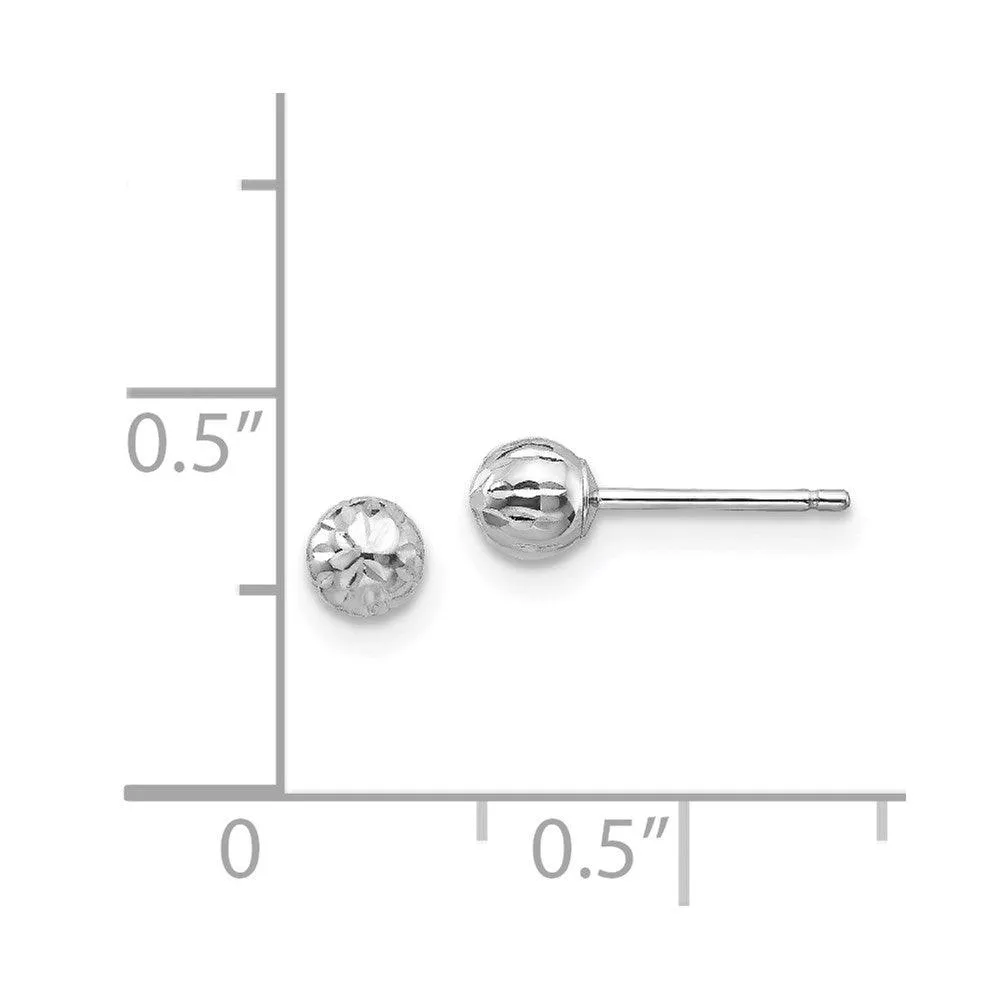 Madi K Kid's 14K White Gold  Diamond Cut 4M Ball Post Earrings