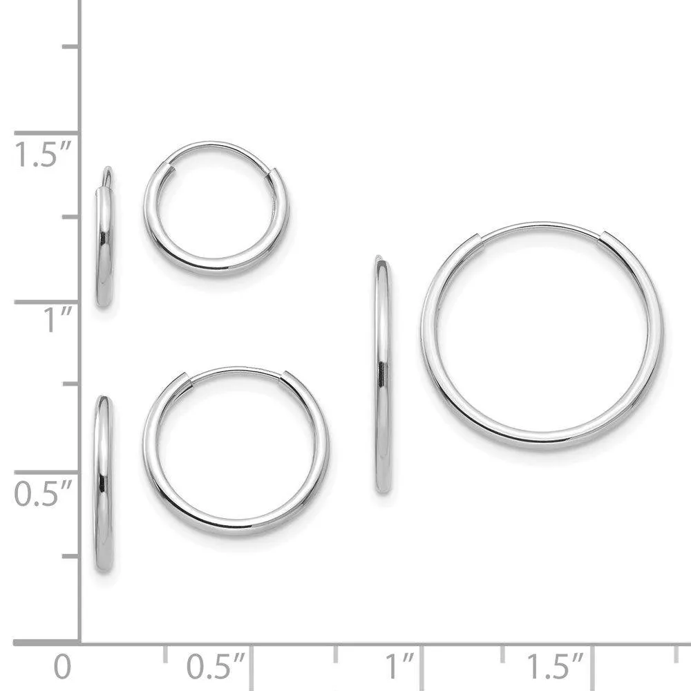 Madi K Kid's 14k White Gold  Endless Hoop 3 Pair Earring Set