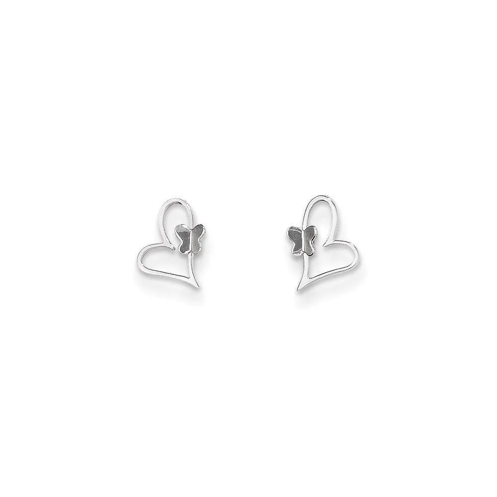 Madi K Kid's 14k White Gold  Heart W/Butterfly Post Earrings