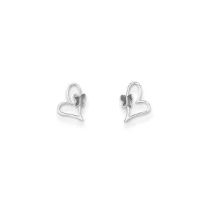 Madi K Kid's 14k White Gold  Heart W/Butterfly Post Earrings
