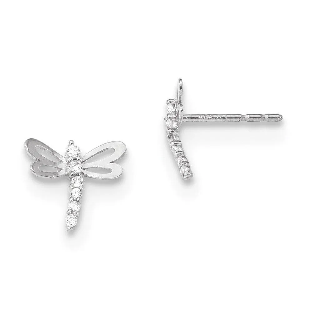 Madi K Kid's 14k  White Gold Polished CZ Dragonfly Post Earrings