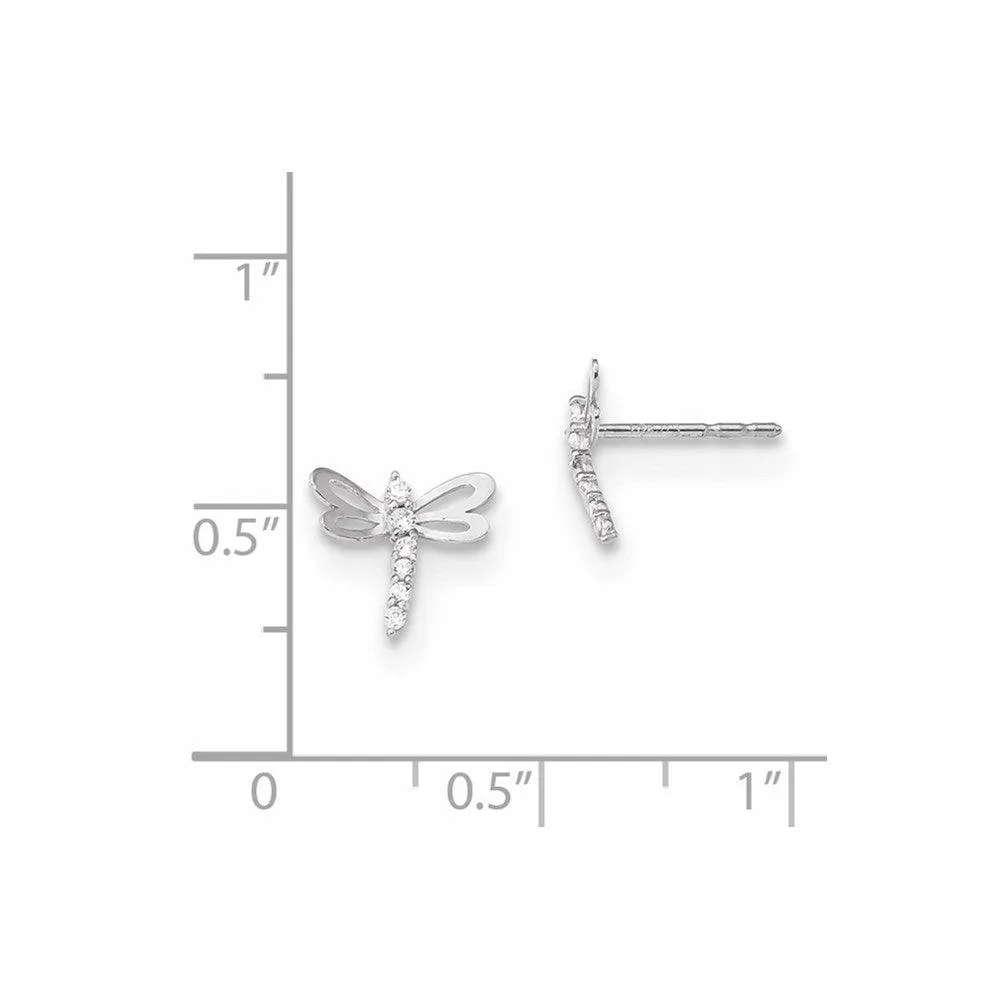 Madi K Kid's 14k  White Gold Polished CZ Dragonfly Post Earrings