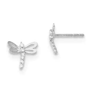 Madi K Kid's 14k  White Gold Polished CZ Dragonfly Post Earrings