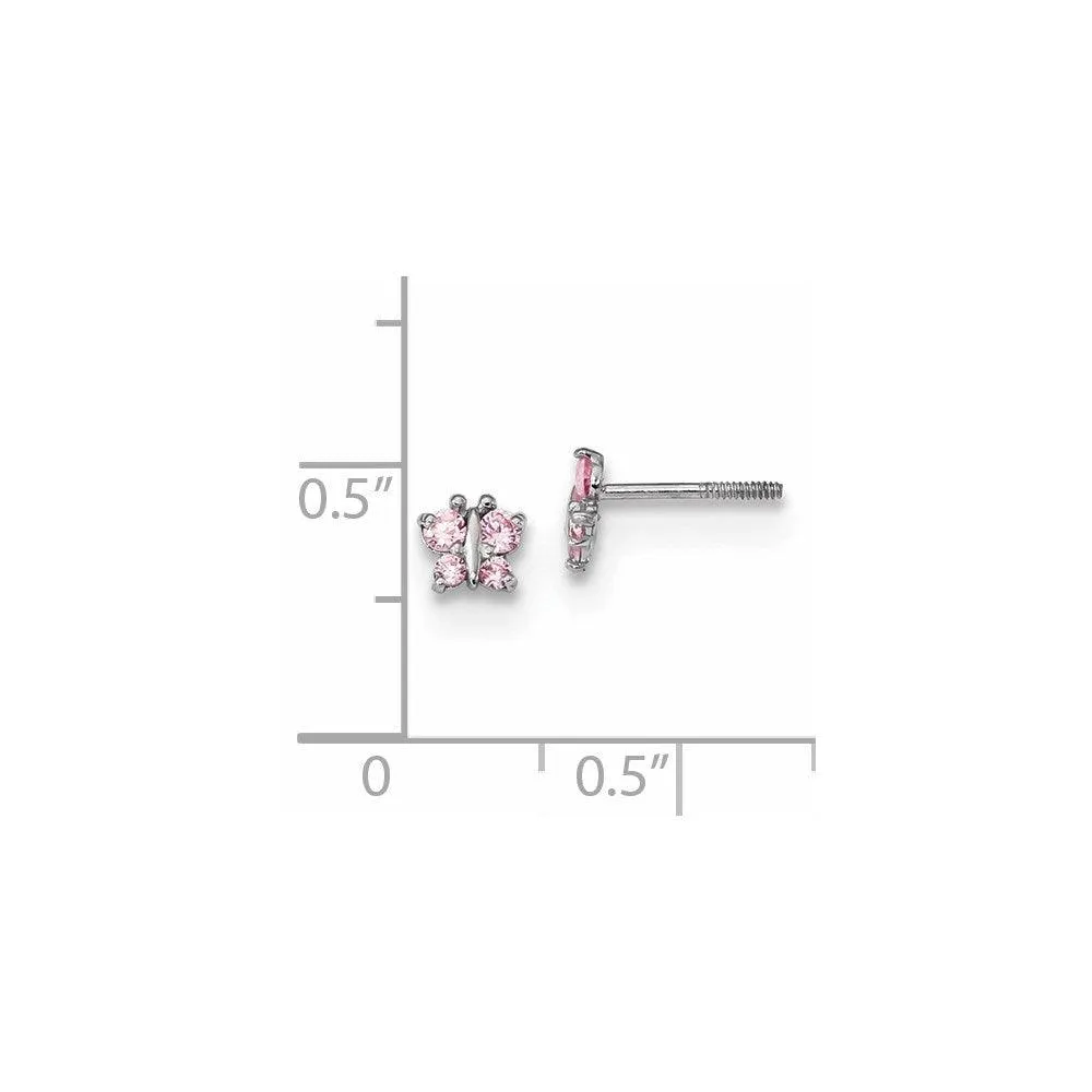 Madi K Kid's 14k White Gold  Polished Pink CZ Butterfly Post Earrings