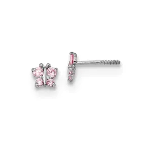 Madi K Kid's 14k White Gold  Polished Pink CZ Butterfly Post Earrings