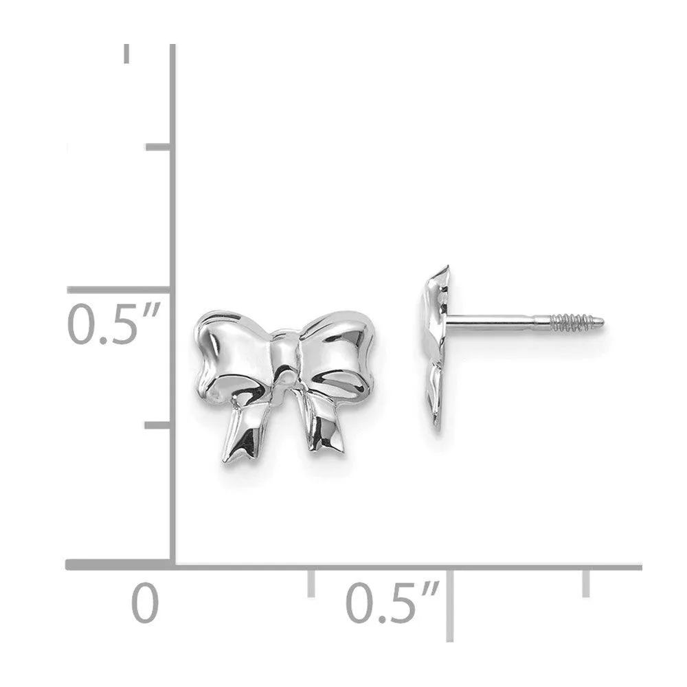 Madi K Kid's 14k White Gold  Rhodium-plated Bow Screwback Post Earrings