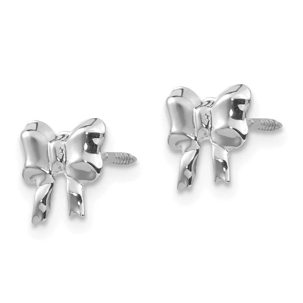 Madi K Kid's 14k White Gold  Rhodium-plated Bow Screwback Post Earrings