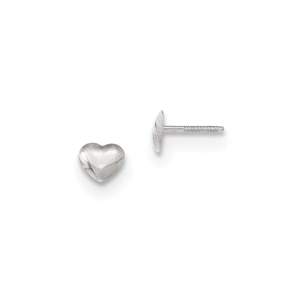 Madi K Kid's 14k White Gold  Rhodium-plated Heart Screwback Post Earrings