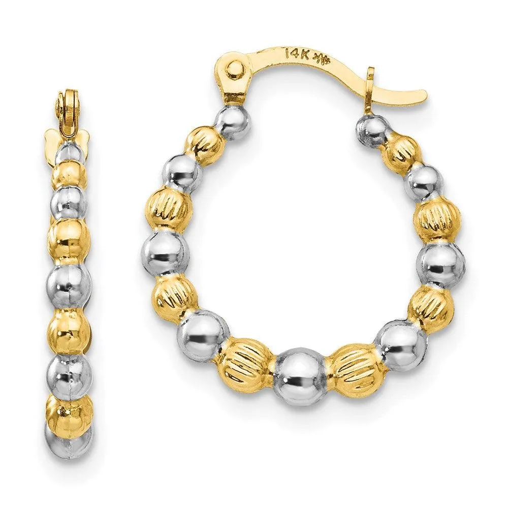 Madi K Kid's 14K  w/Rhodium Beaded Hoop Earrings
