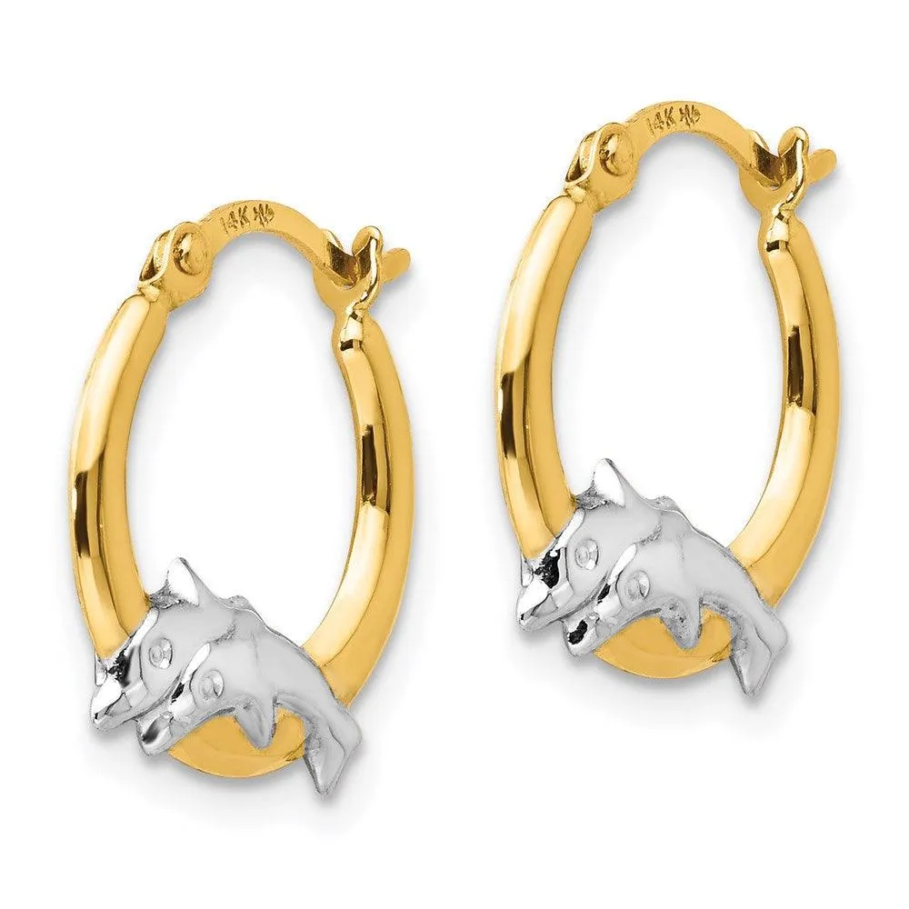 Madi K Kid's 14K  w/Rhodium Dolphin Hoop Earrings