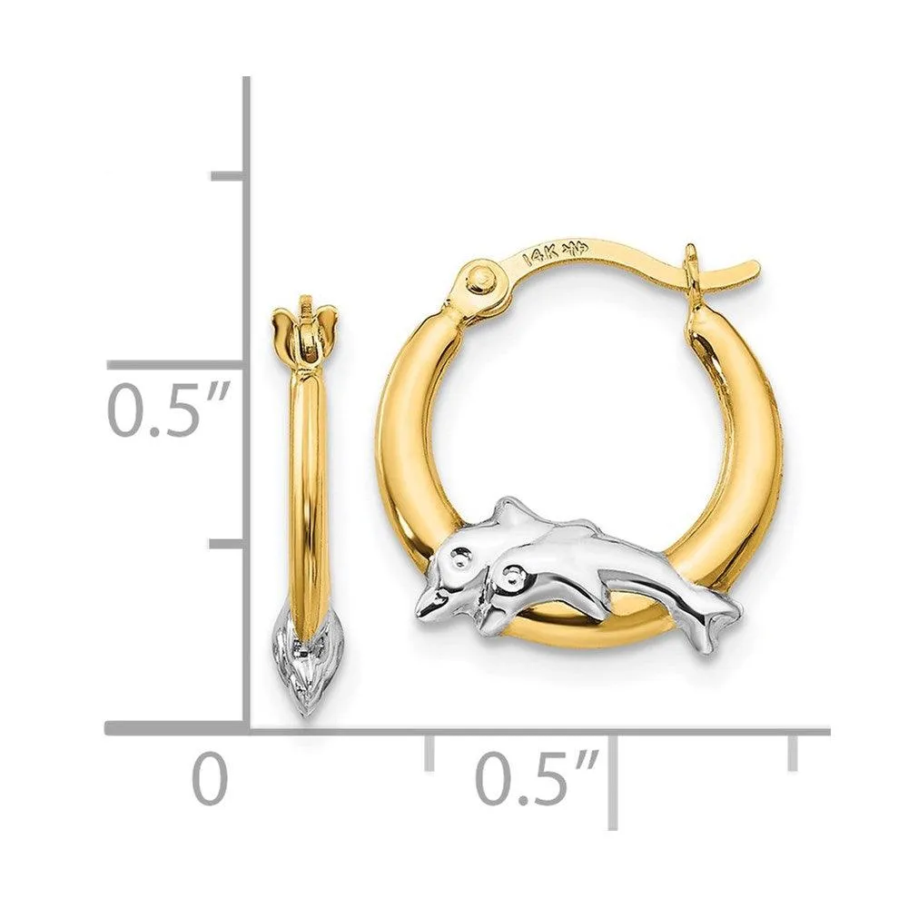 Madi K Kid's 14K  w/Rhodium Dolphin Hoop Earrings