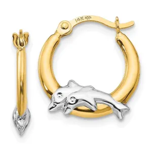 Madi K Kid's 14K  w/Rhodium Dolphin Hoop Earrings