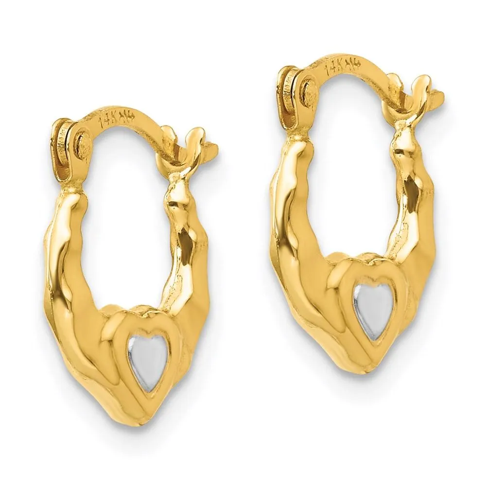 Madi K Kid's 14K  w/Rhodium Heart Hollow Hoop Earrings