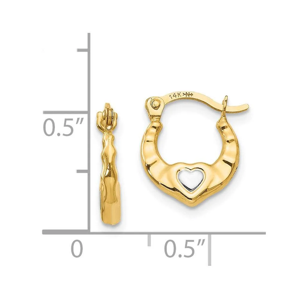 Madi K Kid's 14K  w/Rhodium Heart Hollow Hoop Earrings