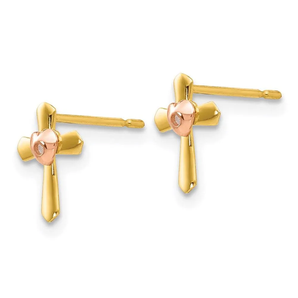 Madi K Kid's 14k Yellow & Rose Gold   Cross Heart Post Earrings