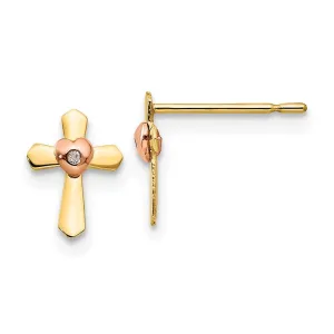 Madi K Kid's 14k Yellow & Rose Gold   Cross Heart Post Earrings