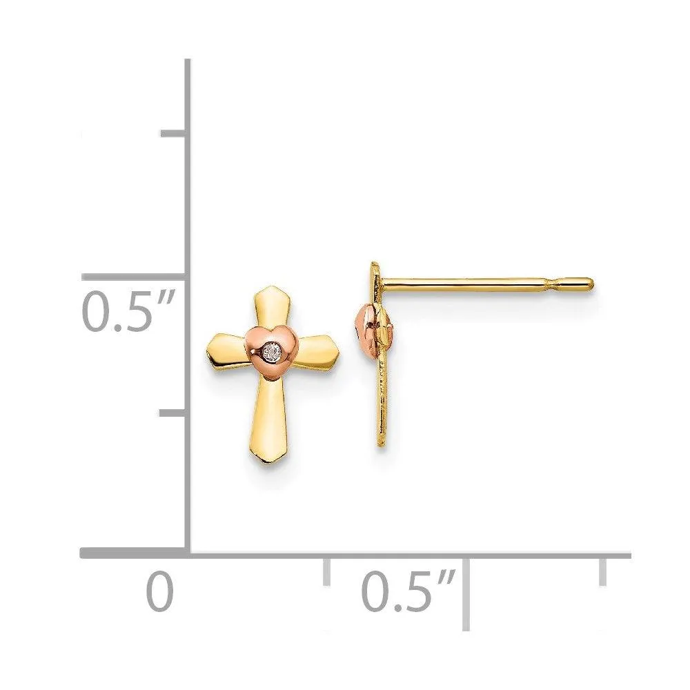 Madi K Kid's 14k Yellow & Rose Gold   Cross Heart Post Earrings