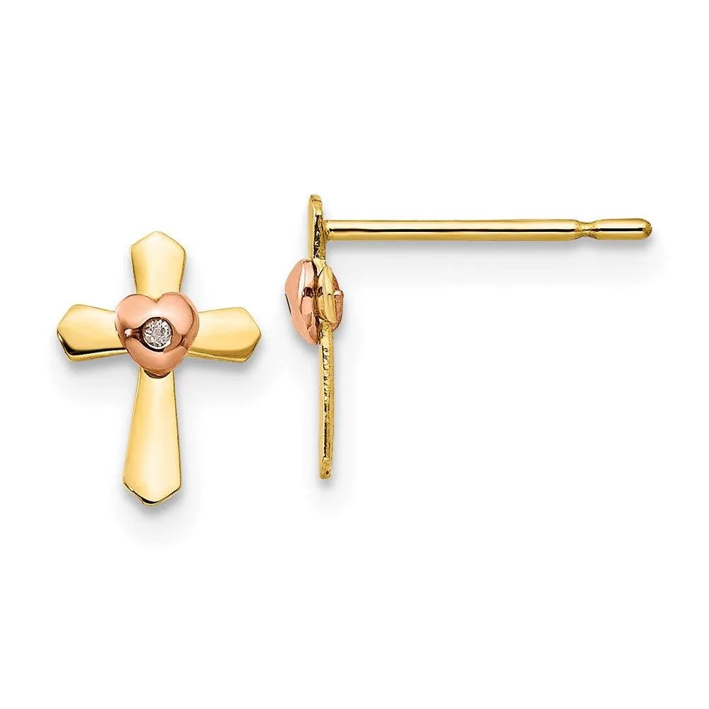 Madi K Kid's 14k Yellow & Rose Gold   Cross Heart Post Earrings