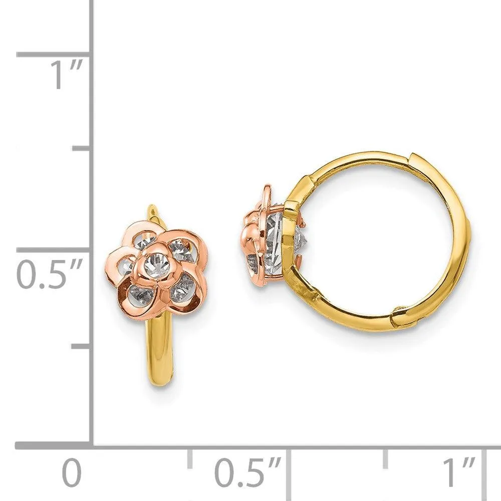 Madi K Kid's 14k Yellow & Rose Gold  CZ Flower Hinged Hoop Earrings