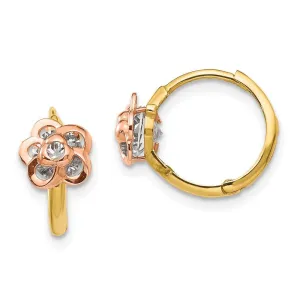Madi K Kid's 14k Yellow & Rose Gold  CZ Flower Hinged Hoop Earrings
